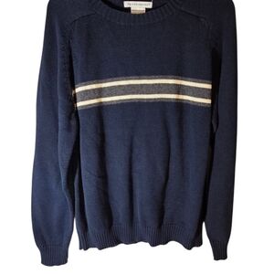 Navy Crewneck Sweater with Stripes